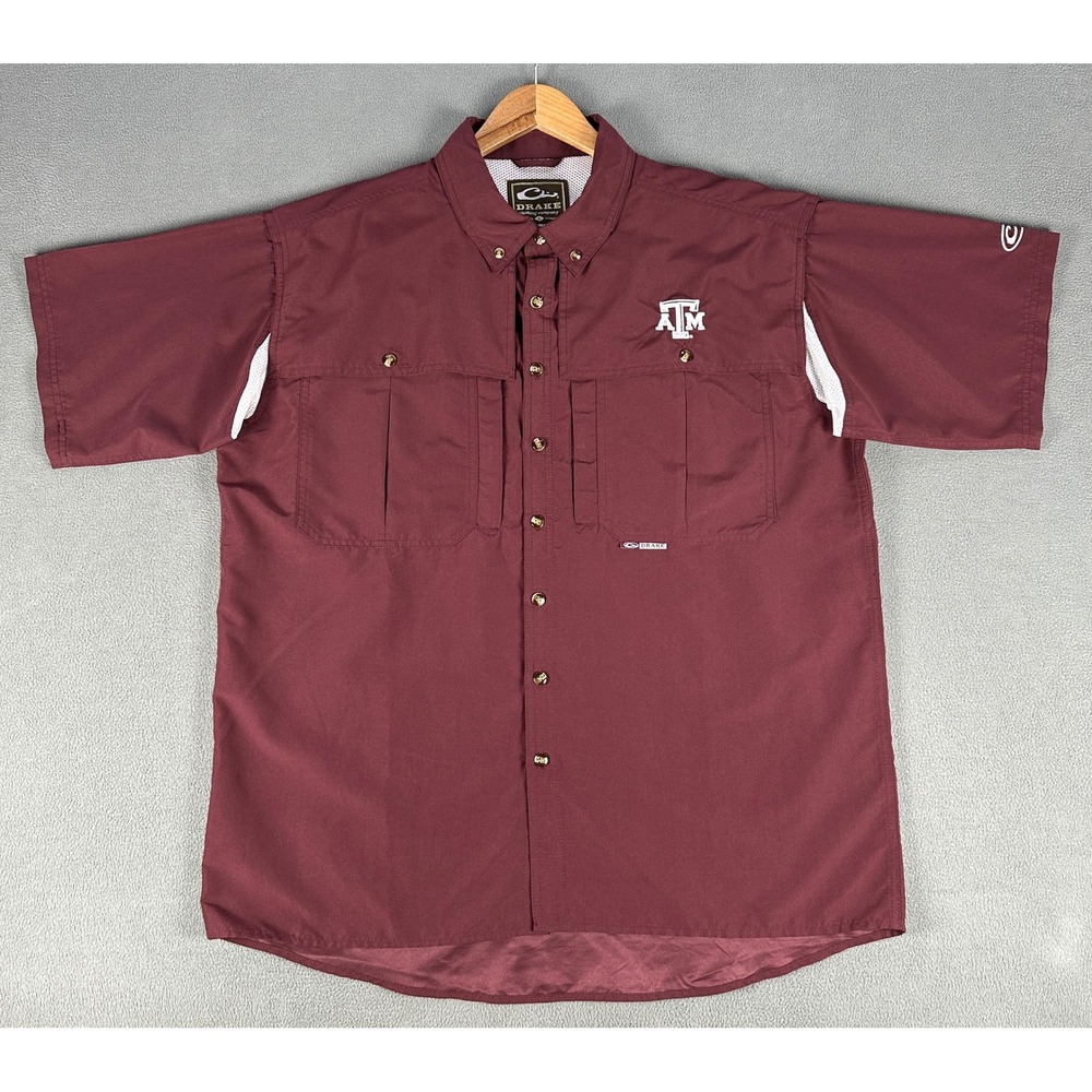 Texas AM Aggies Drake Waterfowl Systems Shirt Large Maroon Red Hunting Fishing